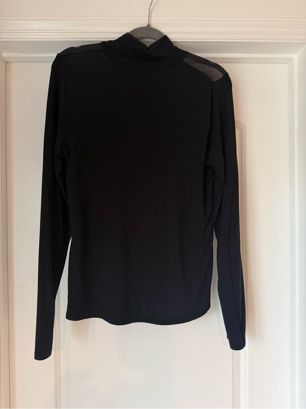Anthropologie Black Long-Sleeve Mock Neck Top with Mesh Shoulder